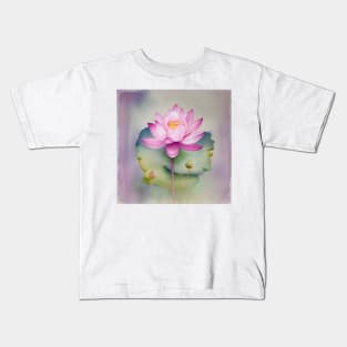 Large Pink Lotus Watercolour Flower Kids T-Shirt